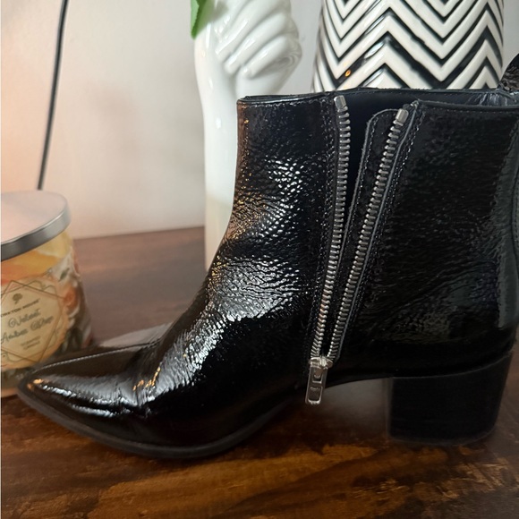 Black Patent Ankle Bootie - Women's Stylish Block Heel - Picture 3 of 3